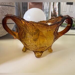 Vintage Tiara Indiana Glass Sweet Pear Burnt Honey Amber Footed Sugar Bowl